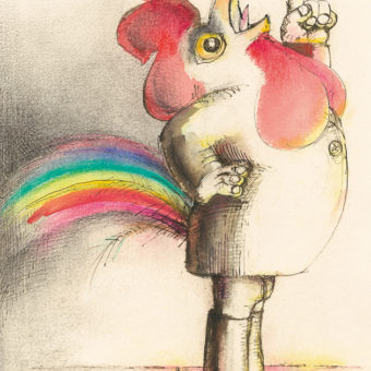 André François (1915–2005), Ohne Titel (Der Hahn und der Regenbogen), um 1980