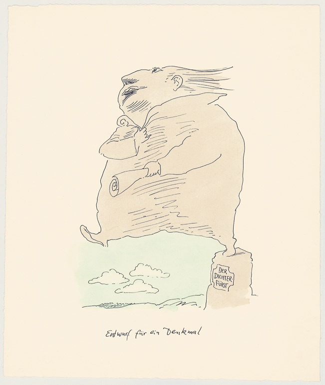 F. K. Waechter, Entwurf für ein Denkmal, o. J., Tusche/Feder, Aquarell