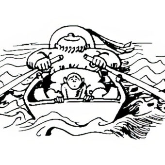 Fipps, der Affe in einem Boot