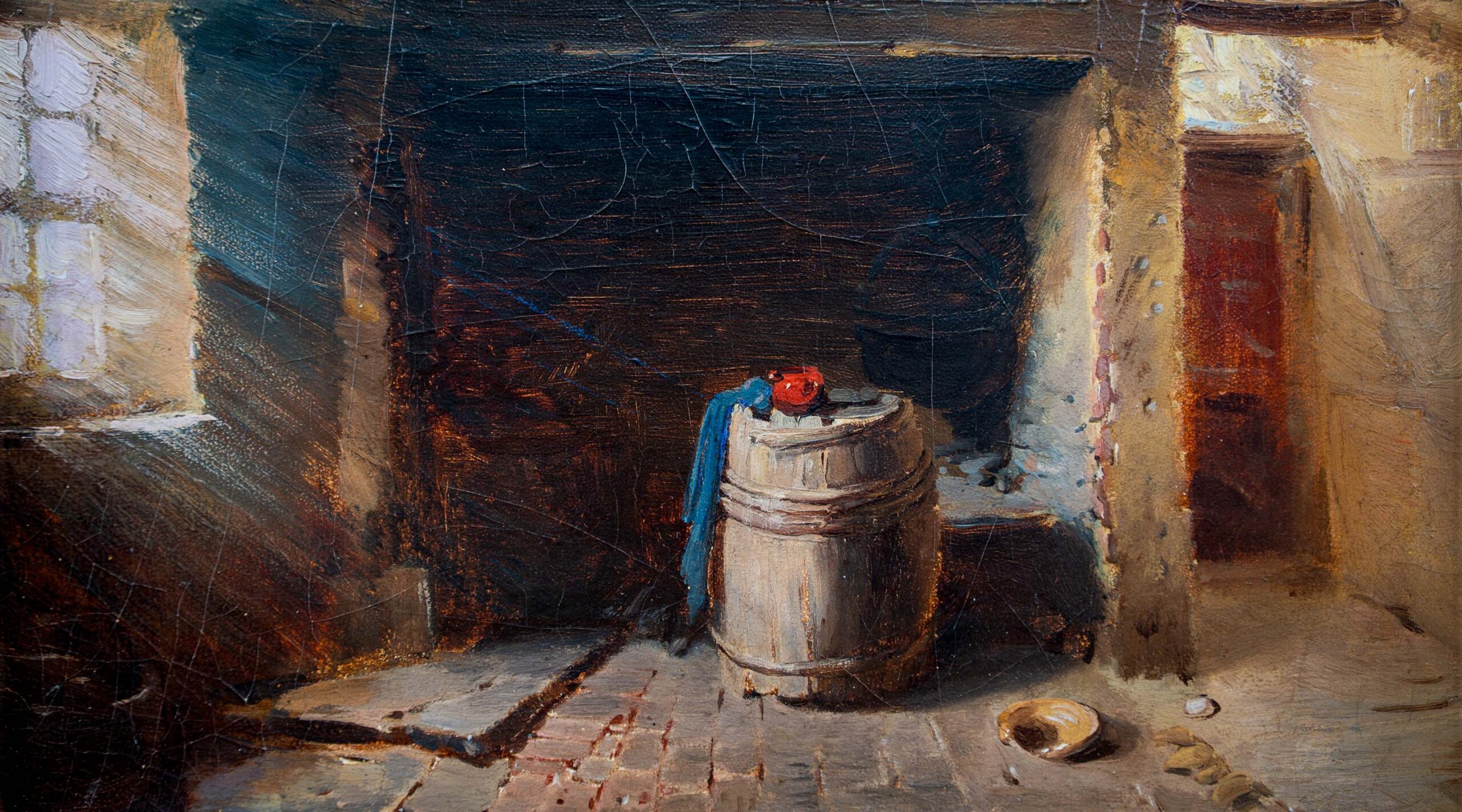 "Interieu mit Fass und rotem Krug" von Wilhelm Busch