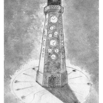 Uhrenturm aus Walter Moers, Die Insel der Tausend Leuchttürme © Penguin Verlag in der Penguin Random House Verlagsgruppe GmbH, München 2023_