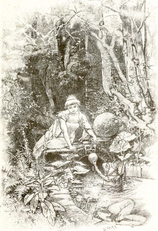 Bildnachweis: Hermann Vogel, „Der Froschkönig“, aus: Kinder- und Hausmärchen (Gesammelte Ausgabe), Verlag Braun & Schneider, München 1910. Gemeinfrei.